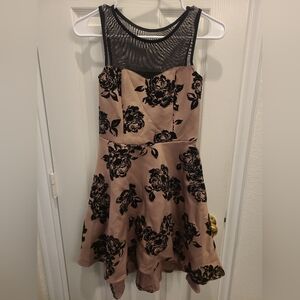 Three Pink Hearts Dusty Rose Black Gold Shimmer High Low Dress Size (Juniors) S